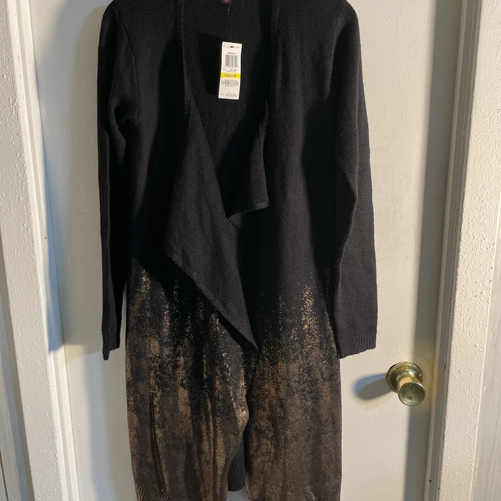NEW Black & Bronze Long Cardigan. Size Medium.